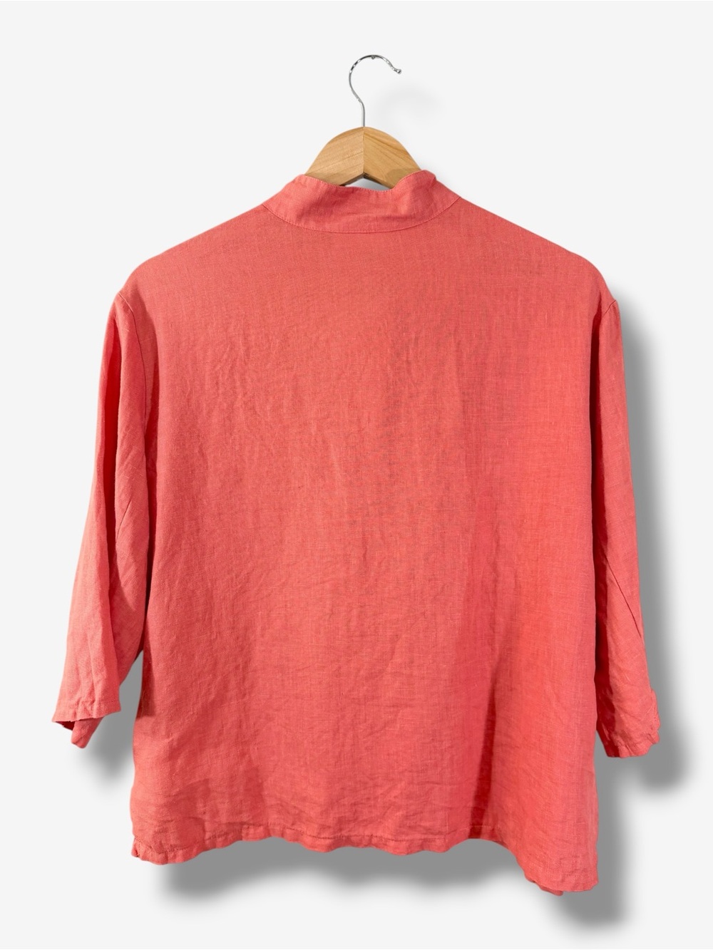 Bryn Walker Coral Orange Linen Top Size L Button Front Lagenlook Granola Resort - Picture 9 of 9